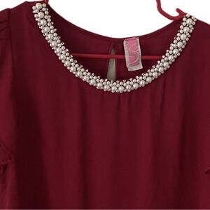 Burgundy Top blouse with Pearl Detailing